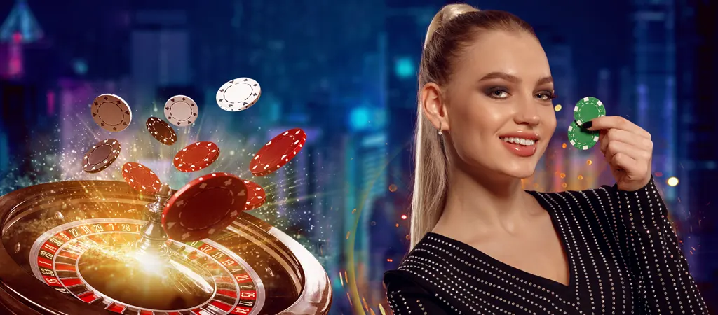 Befizetés nélküli kaszinó kezdő tőke lehetőség, zsetonokkal és rulett asztallal
