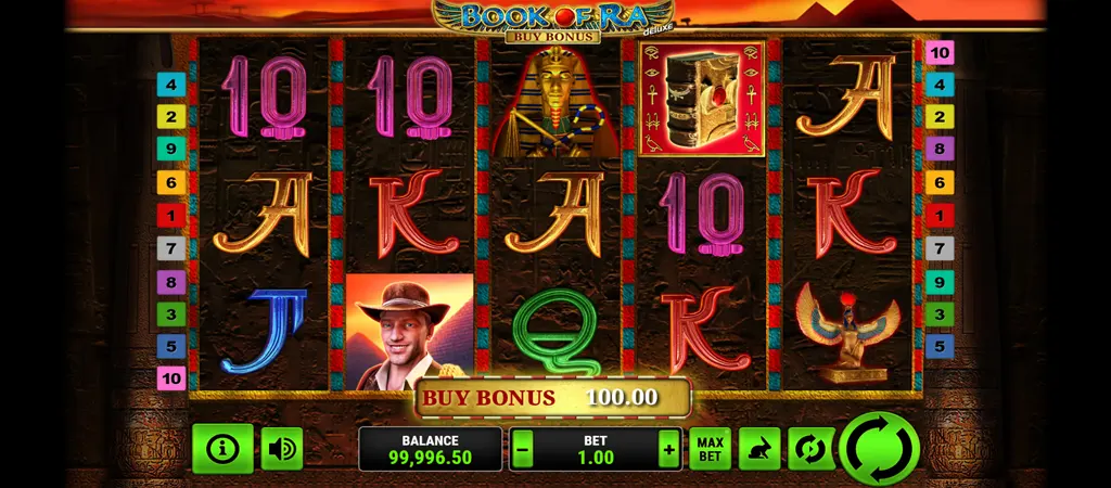 Book of Ra Deluxe nyerőg&eacute;p j&aacute;t&eacute;kmenet, Novomatic klasszikus egyiptomi t&eacute;m&aacute;j&uacute; slot k&eacute;pernyők&eacute;pe