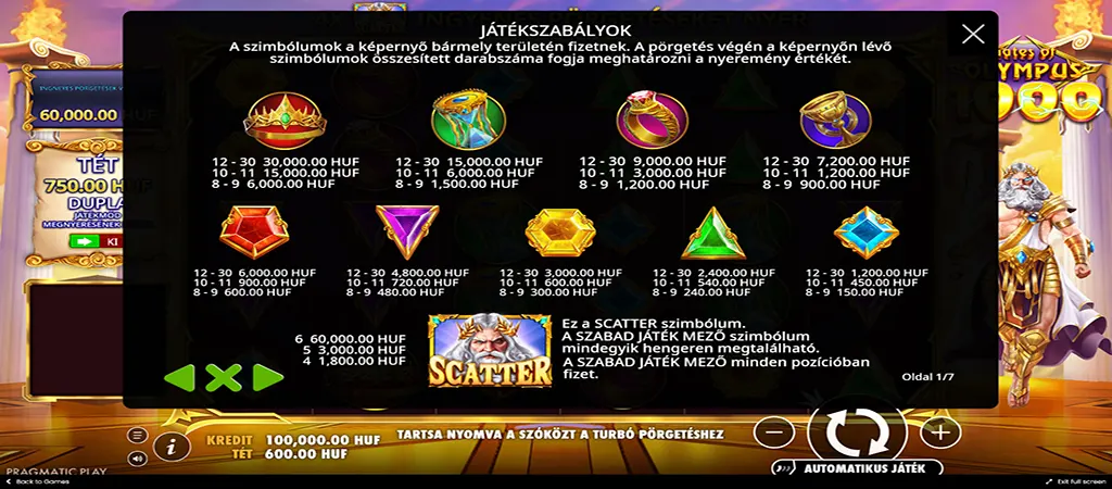 Gates of Olympus 1000 online nyerőg&eacute;p szimb&oacute;lumok &eacute;s kifizet&eacute;sek Pragmatic Play j&aacute;t&eacute;kn&aacute;l
