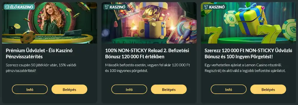 Lemon Casino exkluz&iacute;v b&oacute;nusz aj&aacute;nlatok, &eacute;lő kaszin&oacute; &uuml;dv&ouml;zlő b&oacute;nusz, reload b&oacute;nusz &eacute;s free spins akci&oacute;k
