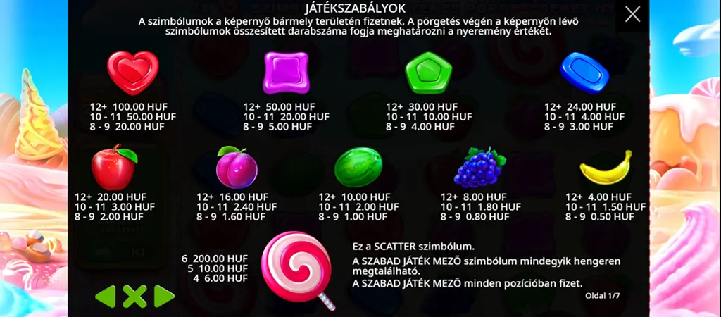 Sweet Bonanza online nyerőg&eacute;p szimb&oacute;lumok &eacute;s kifizet&eacute;si t&aacute;bl&aacute;zat