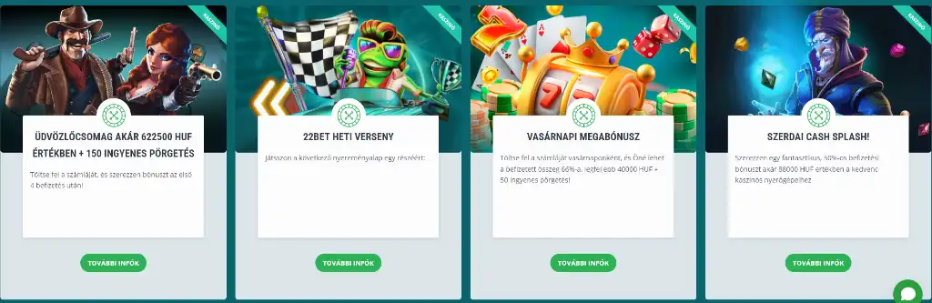 22Bet casino online kaszin&oacute; b&oacute;nuszok magyar j&aacute;t&eacute;kosoknak, &uuml;dv&ouml;zlő aj&aacute;nlatok &eacute;s kedvezm&eacute;nyek
