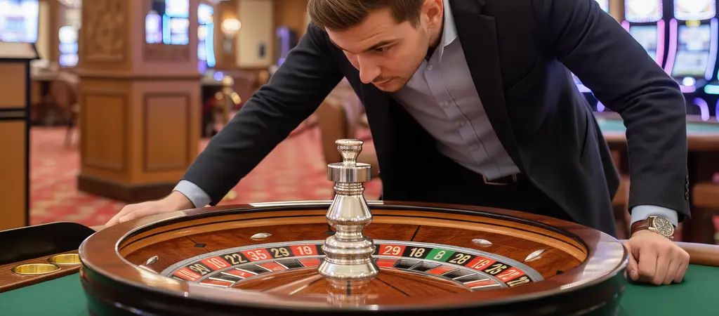 J&aacute;t&eacute;kos figyelmesen tanulm&aacute;nyozza a rulettkereket kaszin&oacute; k&ouml;rnyezetben, bemutatva a rulett strat&eacute;gia fontoss&aacute;ga m&ouml;g&ouml;tti tudatos d&ouml;nt&eacute;shozatalt
