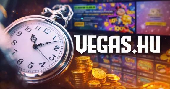 A vegas.hu kifizetés idejét bemutató illusztráció zsebórával, arany érmékkel és digitális nyerőgépes játékfelülettel, amely a gyors pénzfelvétel és nyeremény kifizetés folyamatát szemlélteti
