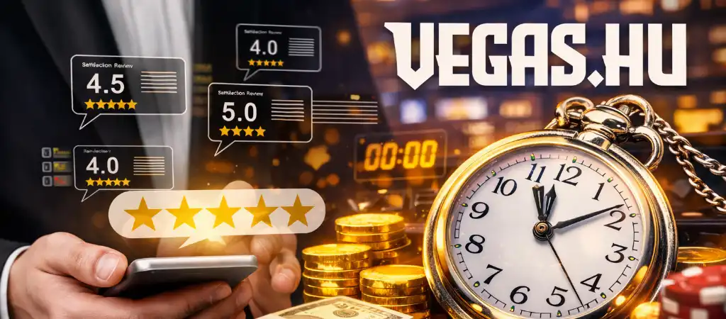 A vegas.hu kifizet&eacute;s folyamata mobiltelefonos fel&uuml;leten, j&aacute;t&eacute;kos &eacute;rt&eacute;kel&eacute;sekkel, k&eacute;szp&eacute;nzzel &eacute;s időm&eacute;rő &oacute;r&aacute;val szeml&eacute;ltetve a gyors p&eacute;nzfelv&eacute;tel folyamat&aacute;t