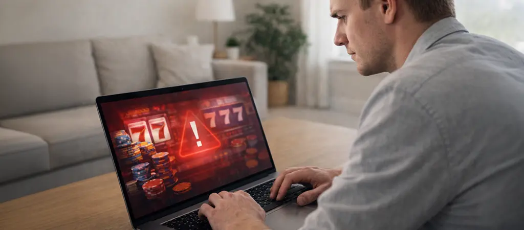 Online kaszin&oacute; fel&uuml;let, a k&eacute;pernyőn figyelmeztető ikon, kitilt&aacute;s &eacute;s korl&aacute;toz&aacute;s magyar online kaszin&oacute;ban