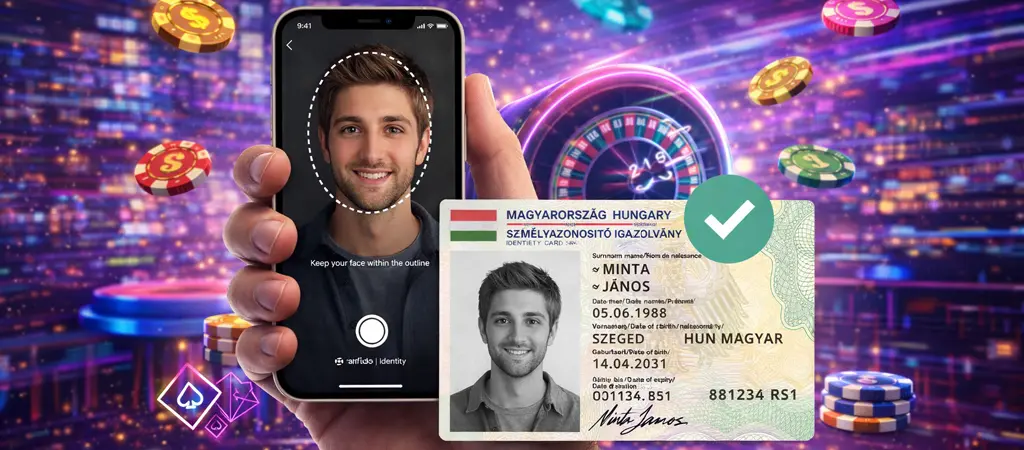 Mobilos arcfelismer&eacute;s &eacute;s szem&eacute;lyi igazolv&aacute;ny ellenőrz&eacute;s, KYC azonos&iacute;t&aacute;s online kaszin&oacute;ban