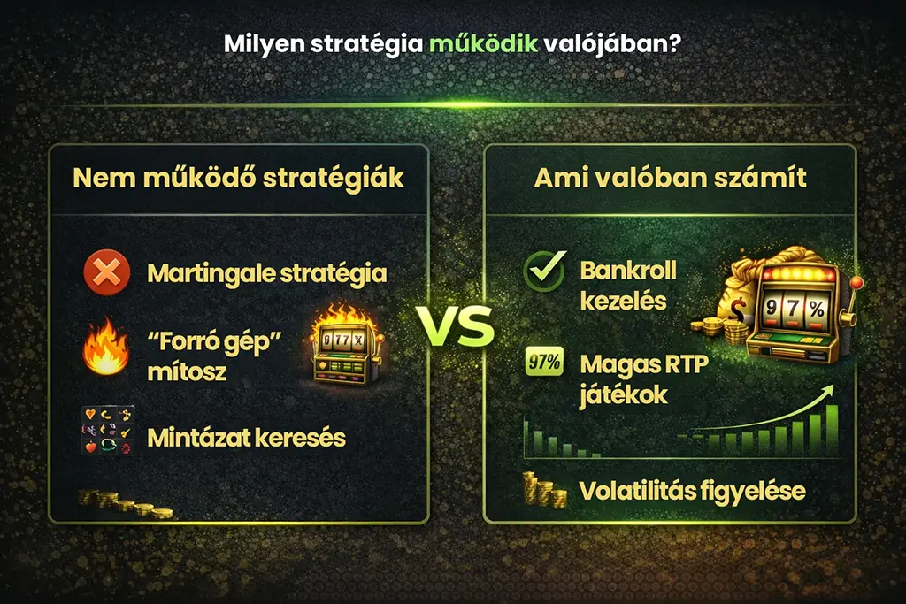 Nyerőg&eacute;p strat&eacute;gi&aacute;k &ouml;sszehasonl&iacute;t&aacute;sa, mely m&oacute;dszerek nem műk&ouml;dnek &eacute;s mi sz&aacute;m&iacute;t val&oacute;ban az online kaszin&oacute; j&aacute;t&eacute;kokban
