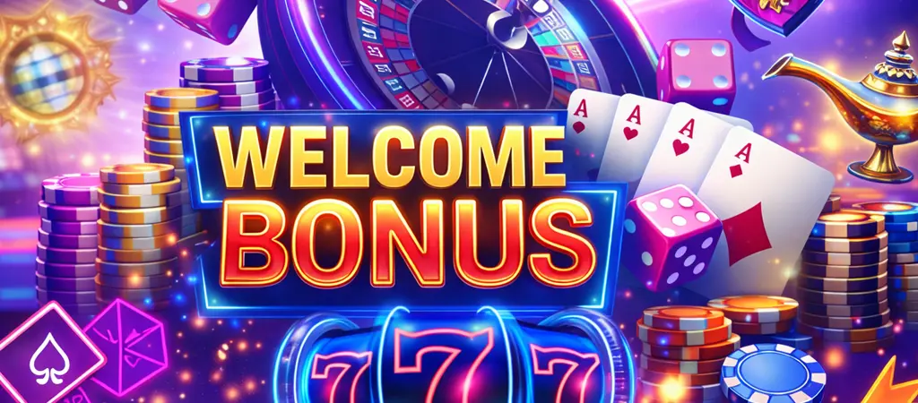 Welcome bonus felirat nyerőg&eacute;ppel &eacute;s zsetonokkal, &uuml;dv&ouml;zlő b&oacute;nusz felt&eacute;telek &eacute;s szab&aacute;lyok online kaszin&oacute;ban